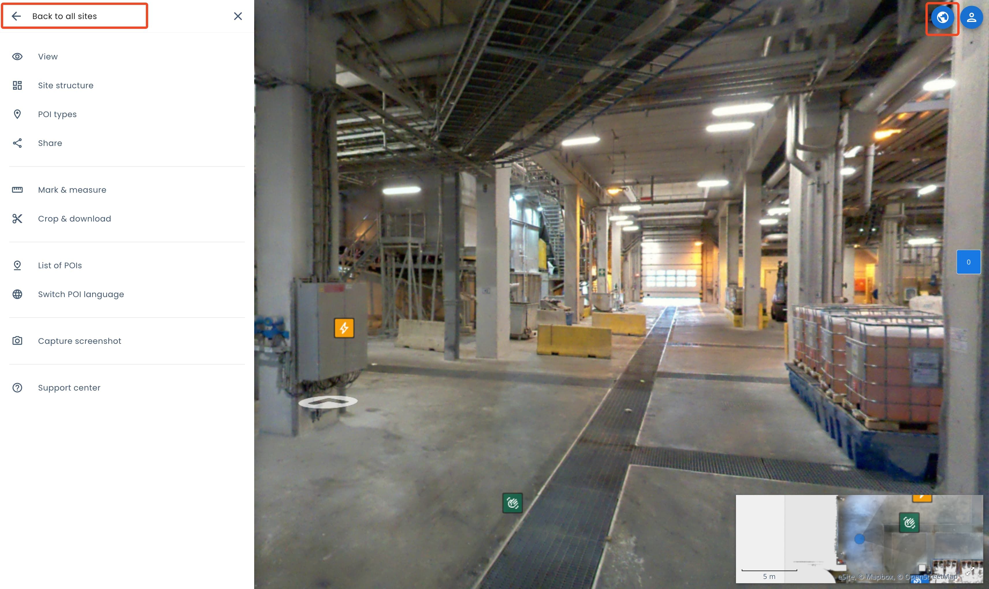 Options to retun to the dashboard