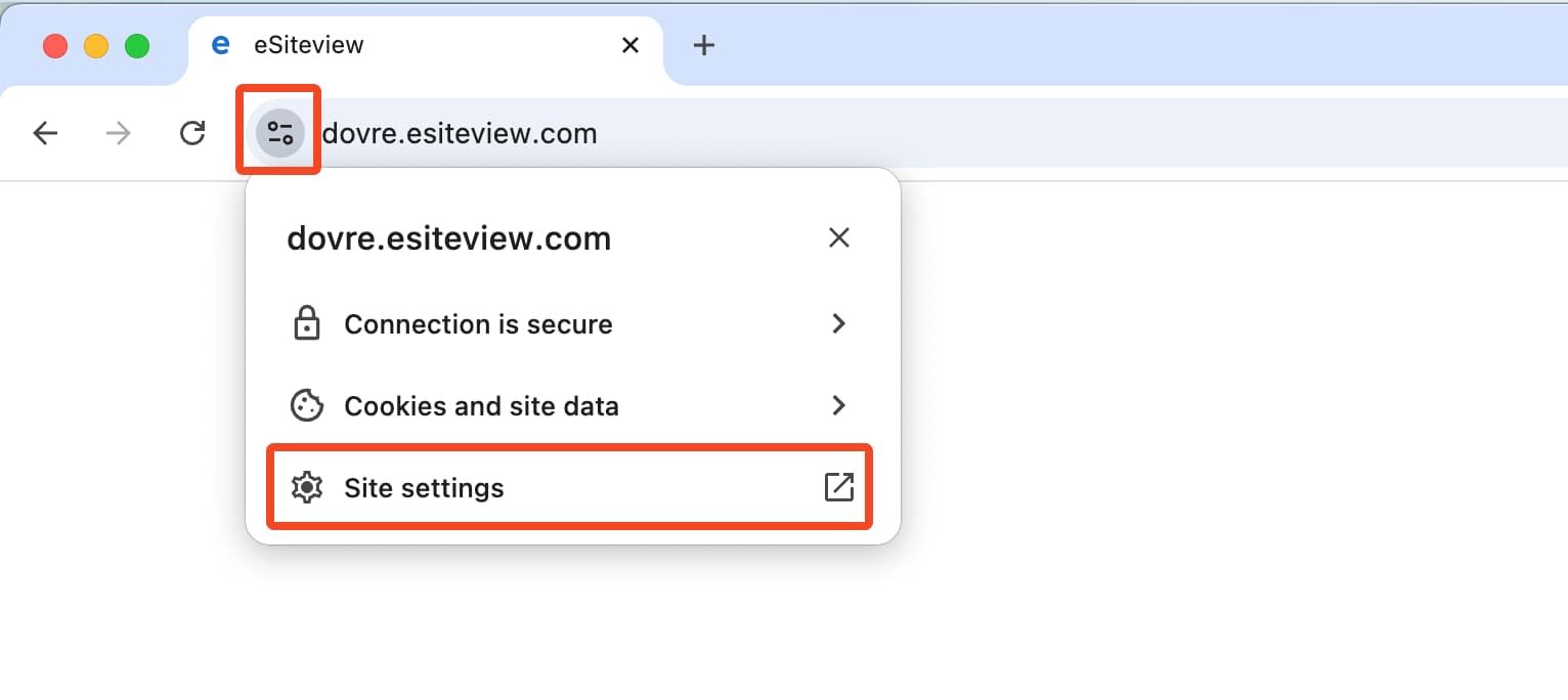Chrome about site menu