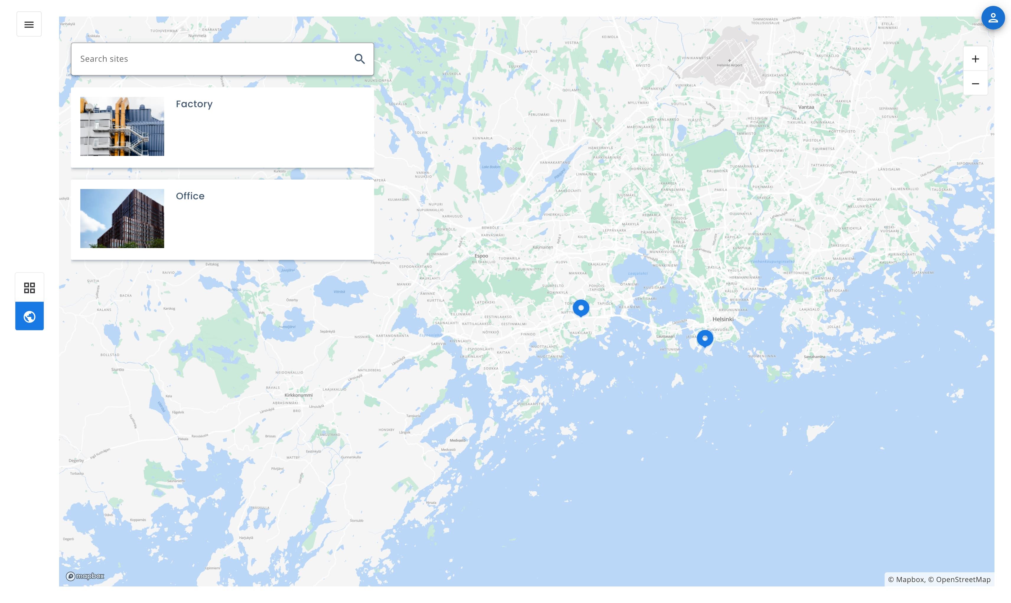 eSiteview dashboard with list to all sites