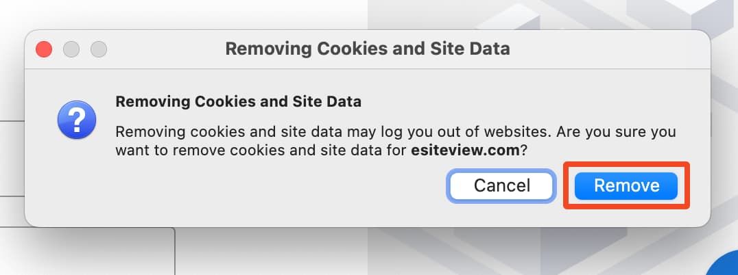 Firefox remove site data popup