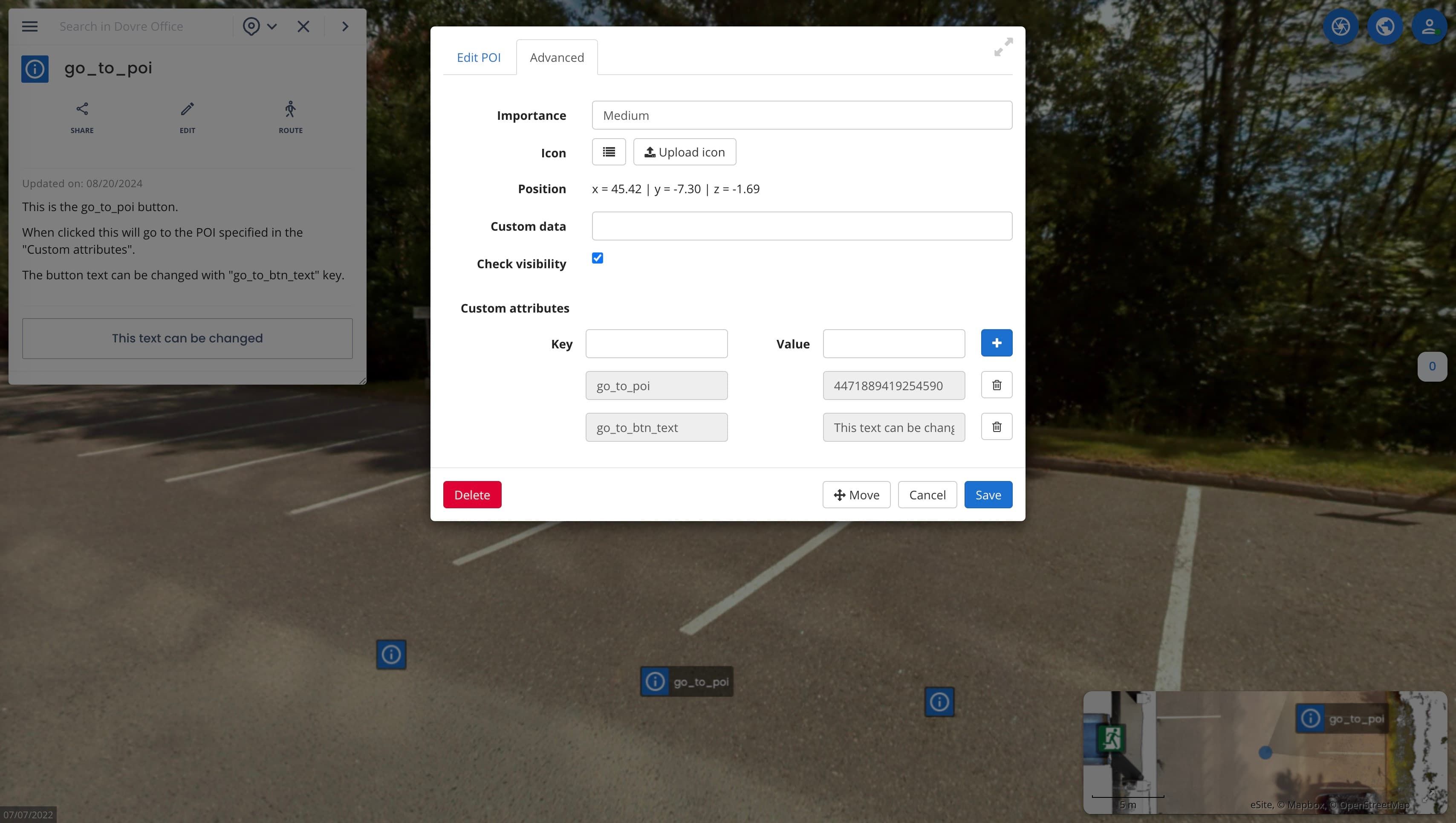 Go to POI button POI edit window