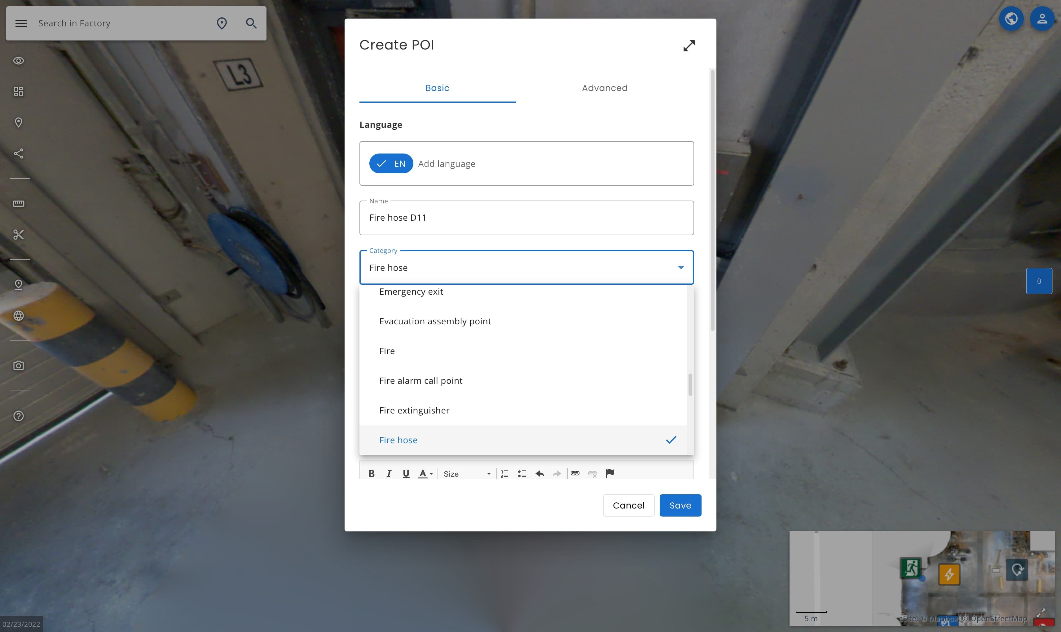 Category selection menu